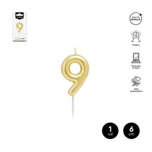 VELA CERA NUMERO 9 ORO 6 CM