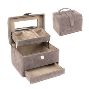 JOYERO 3 NIVELES TERCIOPELO TOPO