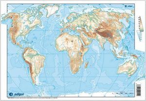 MAPA MUDO MAPAMUNDI FISICO COLOR 22.5X32.5 (50 UDS.)