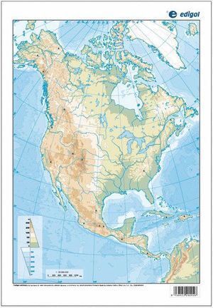 MAPA MUDO AMERICA NORTE FISICO COLOR 22.5X32.5 (50 UDS)