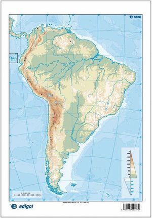 MAPA MUDO AMERICA SUR FISICO COLOR 22.5X32.5 (50 UDS)