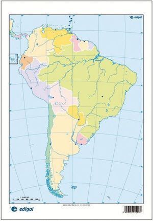 MAPA MUDO AMERICA SUR POLITICO COLOR 22.5X32.5 (50 UDS)
