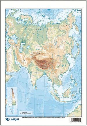 MAPA MUDO ASIA FISICO COLOR 22.5X32.5 (50 UDS)