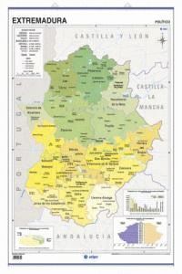 MAPA POSTER EXTREMADURA FISICO POLITICO 50X70