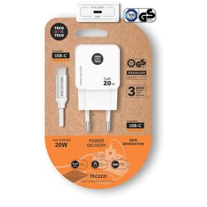CARGADOR PARED TECHONETECH 20W USB-C + CABLE USB-C BLANCO