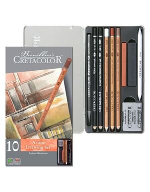 CAJA METÁLICA SET BÁSICO DIBUJO 10 PIEZAS CRETACOLOR