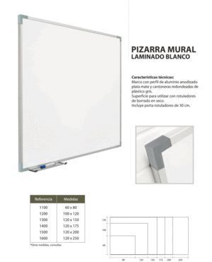 PIZARRA MURAL BLANCA MARCO ALUMINIO 120X150CM